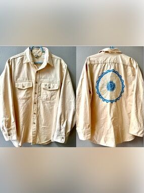 VINTAGE DUXBAK BEIGE CROCHET EMBROIDERED FLANNEL SHACKET UNISEX SIZE XL